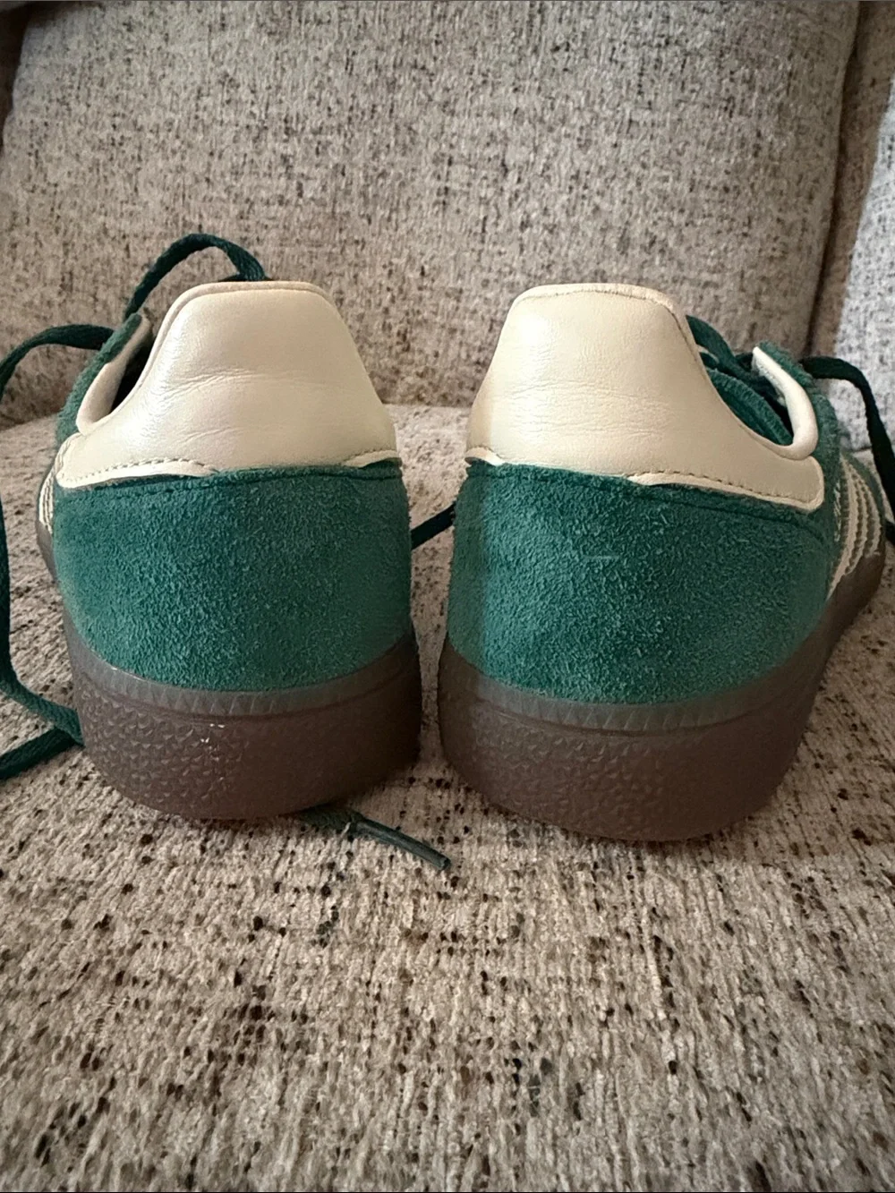 adidas Women's Green Suede Sneakers with White Stripes
